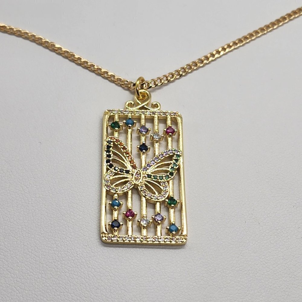 Brand New  Brazilian 18k Gold Filled  Necklace with Brass Butterfly Pendent